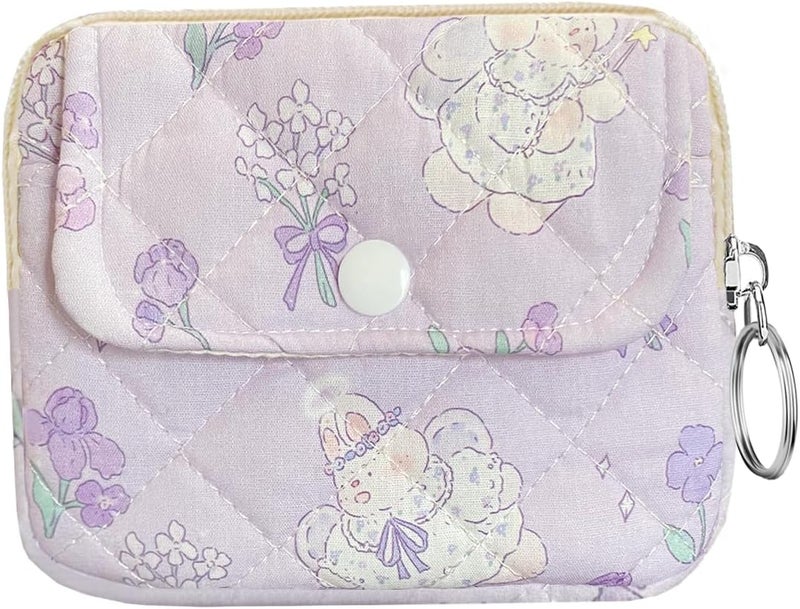 Modacarry Store Cotton Quilted Floral Coin Pouch with Cute Prints Zipper for Women Girls (PURPLE BOUQUET) - Image 1